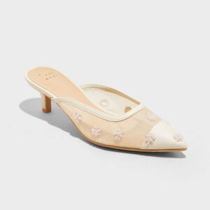 Open Box - A New Day - Women's Delilah Embellished Floral Mule Heels - A  Beige